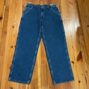 Carhartt Mens 36X32 washed denim work dungaree carpenter jean 100% cotton denim